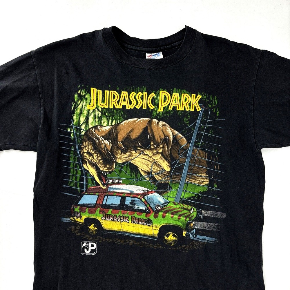 Vintage Jurassic Park Shirt Boys XL / Mens Small Black T Rex‎ Jeep 1993 Promo